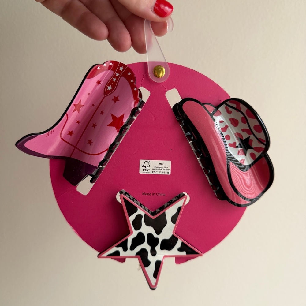 NWT Pink Linen Yee Haw! Hair Clip Set - Picture 2 of 2